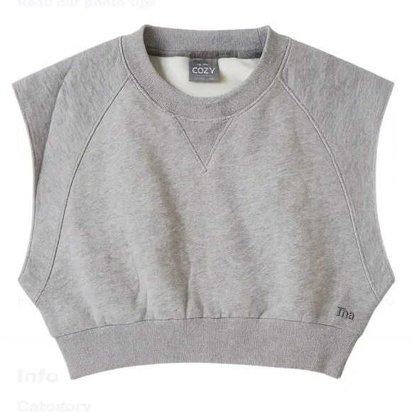 TNA Cozy Fleece Cropped Sleeveless Sweatshirt Gray Women’s XS/XXS Aritzia - Picture 1 of 8